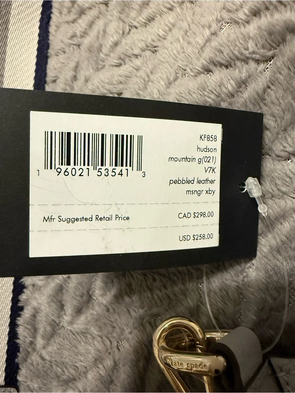 kate spade Light Gray Pebbled Leather Crossbody with Striped Strap